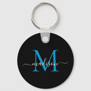 Name der Schwarz-Blau-Monogrammkarte Elegantes mod Schlüsselanhänger