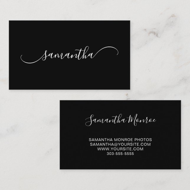 Name der schwarz-weiß gekleideten Swash-Schrift Visitenkarte (Vorne/Hinten)