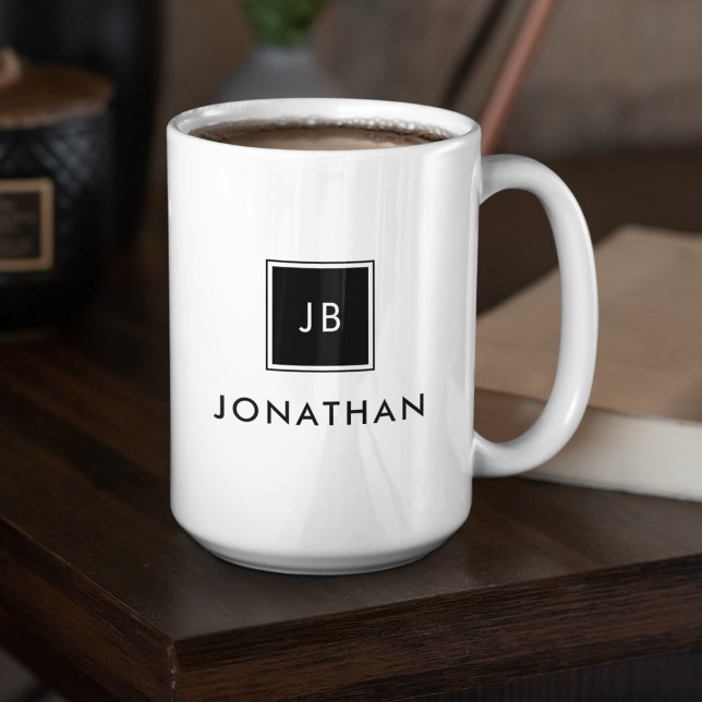 Name der Schwarz-Weiß-Monogramm-Initialen Kaffeetasse (Von Creator hochgeladen)