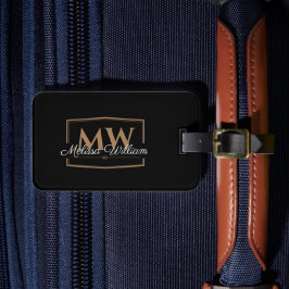 Name der Schwarz-weißen Goldmonogramm Gepäckanhänger