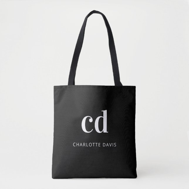 Name der Schwarz-weißen Monogramm-Initialen Tasche (Vorderseite)