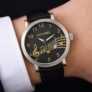 Name der schwarzen goldenen Musiknoten Armbanduhr