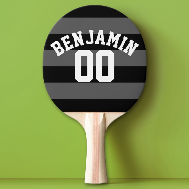 Name der schwarzen und grauen Silber-Streifen Tischtennis Schläger (Custom Ping Pong Paddle with a Sports Theme)