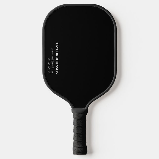 Name der schwarzen und weißen Monogramm + Info Pickleball Schläger (Vorderseite)