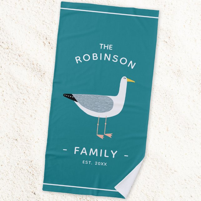 Name der Seagull-Familie Strandtuch (Seagull coastal family est date fun beach towel)