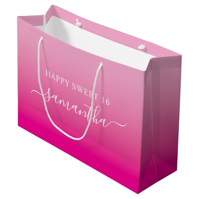 Name der Signatur für leeres bis heißrosa elegante Große Geschenktüte (Vorderseite Schrägansicht)