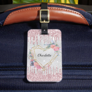Name der silberrosa Blume Monogramm Gepäckanhänger