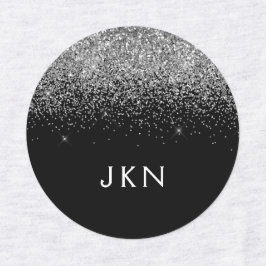 Name der Silver Black Glitzer Chic Monogram Etiketten