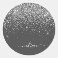 Name der Silver Gray Girly Glitzer Sparkle Monogra