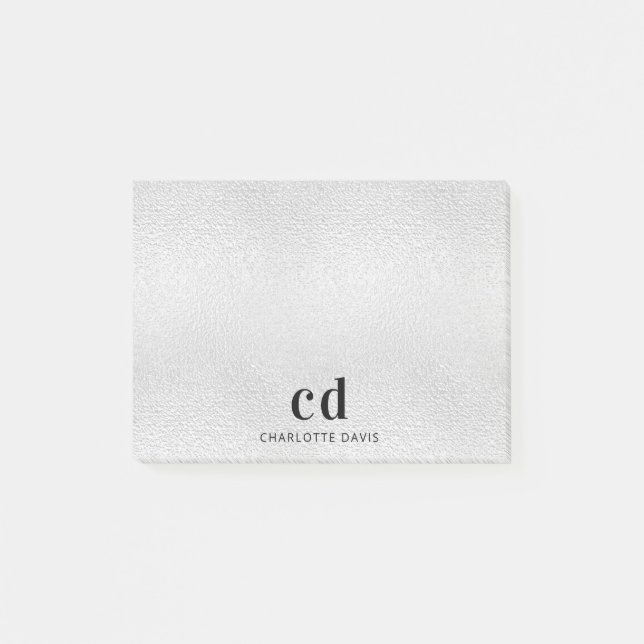 Name der Silver Monogram-Initialen Post-it Klebezettel (Vorderseite)
