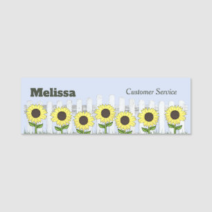 Name der Sommersonnenblume und des weißen Zauns Namensschild