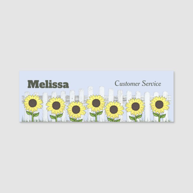 Name der Sommersonnenblume und des weißen Zauns Namensschild (Vorderseite)