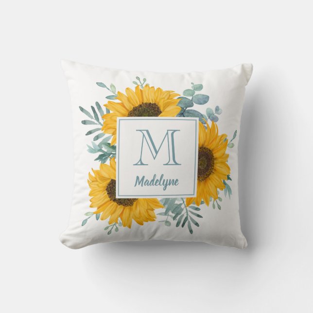 Name der Sonnenblume Monogramm Personalisiert Flor Kissen (Vorderseite)