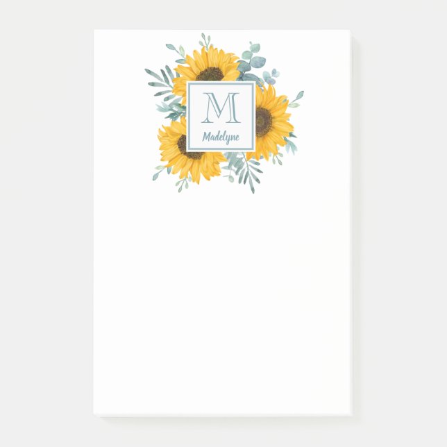 Name der Sonnenblume Monogramm Personalisiert Flor Post-it Klebezettel (Vorderseite)