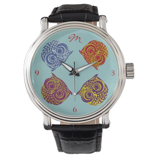Name der vier Eulen Armbanduhr (Vorderseite)