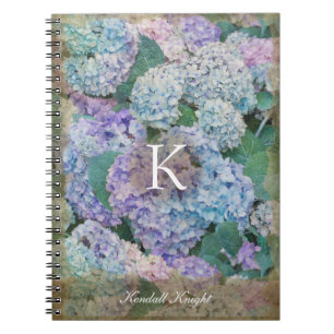 Name der Vintagen Blauen Hydrangea Floral Monogram Notizblock