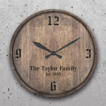 Name der Vintagen Holzfässer Große Wanduhr<br><div class="desc">Vintage Hölzerkleidung Familienname etablierte Uhren.</div>
