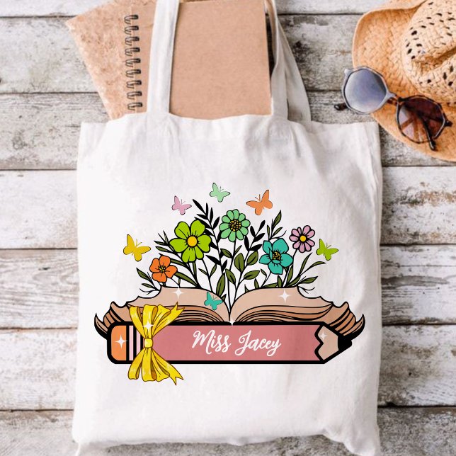 Name der Wildblume, Personalisiert Lehrerin, Gesch Tragetasche (Wildflower Teacher Name, Custom Teacher, Personalized Teacher, Gift Teacher, Cute Teacher tote bag)