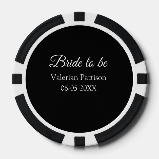 Name der zukünftigen Braut Datum schwarz weiß Jung Pokerchips (Vorderseite)