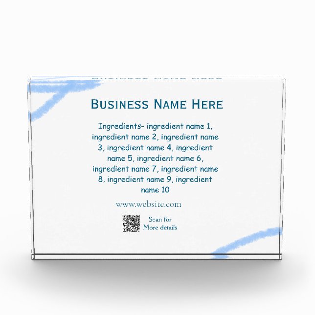 Name der Zutaten Name Firmenname Website QR-Code h Fotoblock (Vorderseite)
