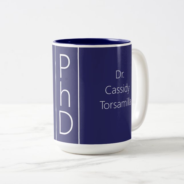 Name des Absolventen Blue PhD Zweifarbige Tasse (VorderseiteRechts)