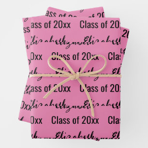 Name des Absolventen der Klasse 2026 in Rosa und S Geschenkpapier Set