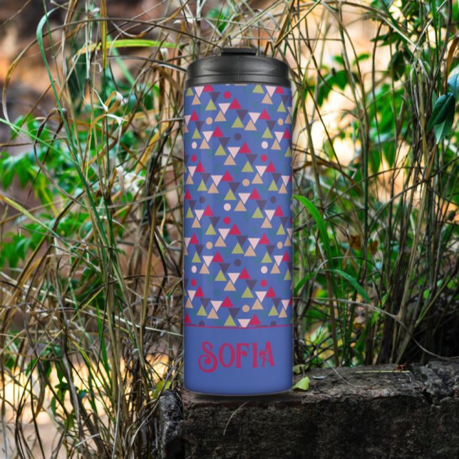 Name des abstrakten Dreieck-Musters blau Thermosbecher (Von Creator hochgeladen)