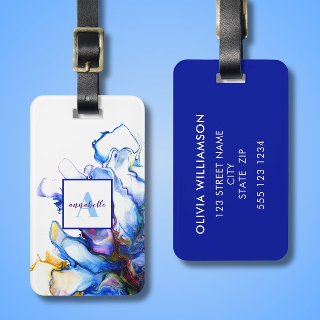 Name des Abstrakten Flüssigkeites Gepäckanhänger (Colorful abstract fluid art luggage tag with custom name and personalized address details to reverse)