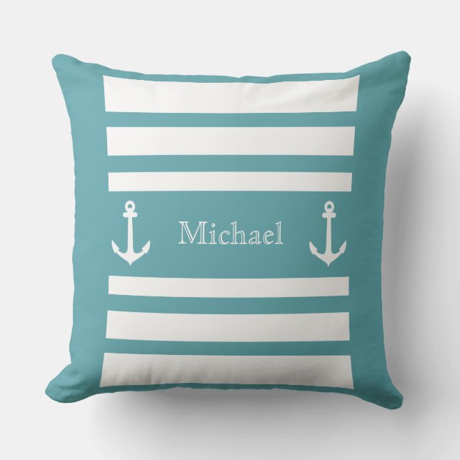Name des Ankerpunktes Nautic Blue and White Stripe Kissen (Vorderseite)