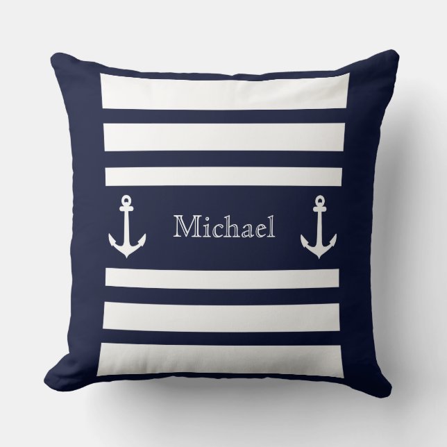 Name des Ankerpunktes Nautic Blue and White Stripe Kissen (Vorderseite)