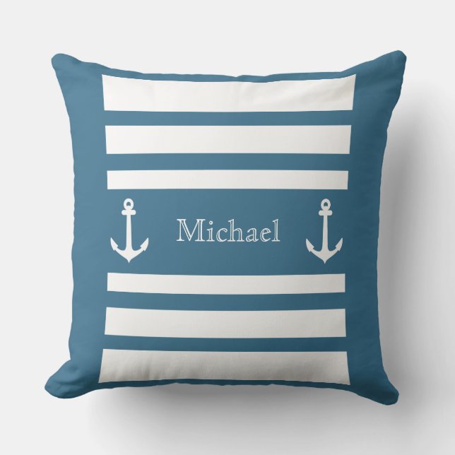 Name des Ankerpunktes Nautic Blue and White Stripe Kissen (Vorderseite)