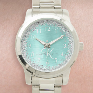 Name des aquamarin gebürsteten Metalls Silber Glit Armbanduhr