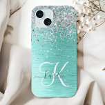 Name des aquamarin gebürsteten Metalls Silber Glit iPhone 15 Hülle<br><div class="desc">Dieses schicke Gehäuse mit hübschem silberfarbenem Glitzer auf aquamarinem,  gebürstetem metallischem Hintergrund ist einfach zu personalisieren.</div>