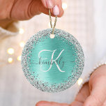 Name des aquamarin gebürsteten Metalls Silber Glit Keramik Ornament<br><div class="desc">Dieses trendige und schicke Ornament-Design mit hübschem silberfarbenem Glitzer auf aquamarinem,  gebürstetem metallischem Hintergrund ist einfach zu personalisieren.</div>
