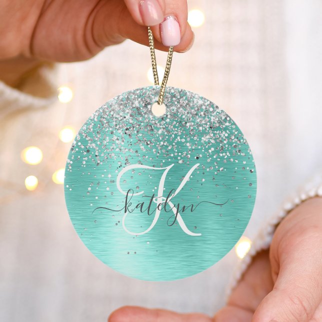 Name des aquamarin gebürsteten Metalls Silber Glit Keramik Ornament (Von Creator hochgeladen)