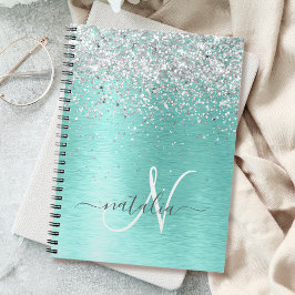 Name des aquamarin gebürsteten Metalls Silber Glit Notizblock