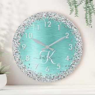 Name des aquamarin gebürsteten Metalls Silber Glit Runde Wanduhr
