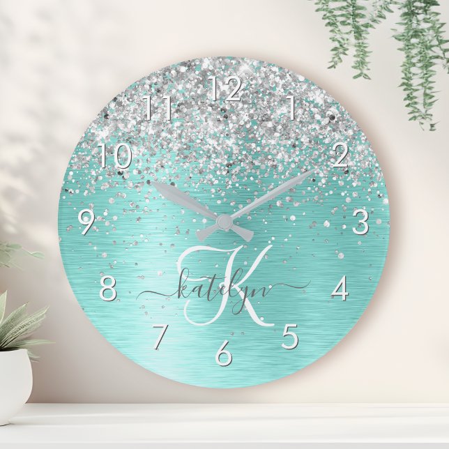Name des aquamarin gebürsteten Metalls Silber Glit Runde Wanduhr (Von Creator hochgeladen)
