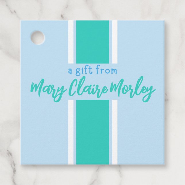 Name des aquamarinen dicken Streifens Geschenkanhänger (Vorderseite)