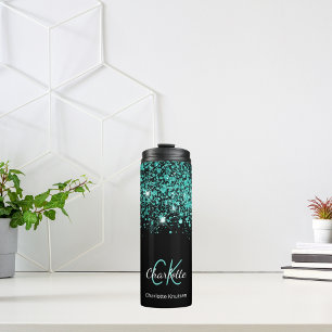Name des aquamarinen Glitzer Thermosbecher