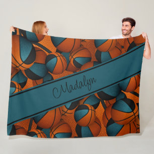 Name des aquamarinen schwarzen Basketballmusters Fleecedecke
