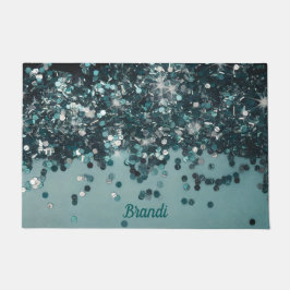 Name des aquamarinen Silber-Glitzer Door Mat Fußmatte
