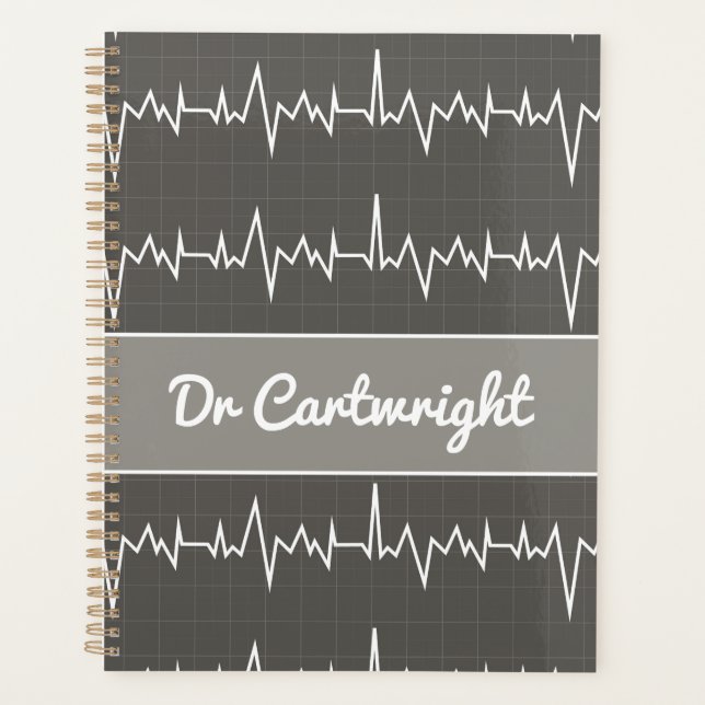 Name des Arztes Ekg EKG Medizinisches Herzgeschenk Planer (Vorderseite)