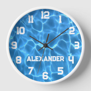 Name des Athleten Aqua-Blauer Schwimmbecken Uhr