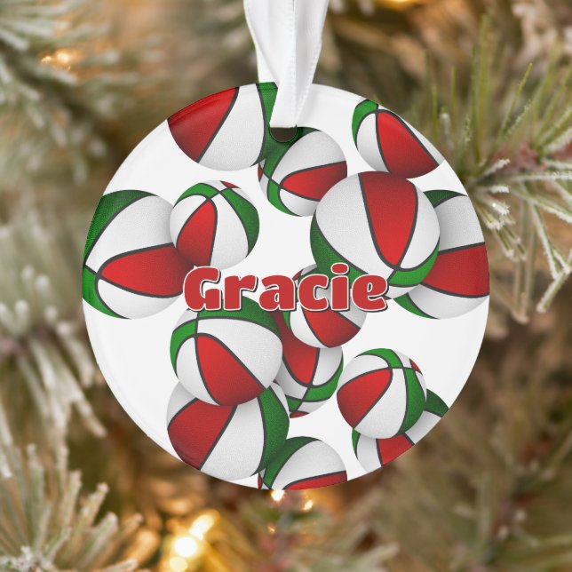 Name des Athleten auf rot-grünen Basketballkörben Ornament (Baum)