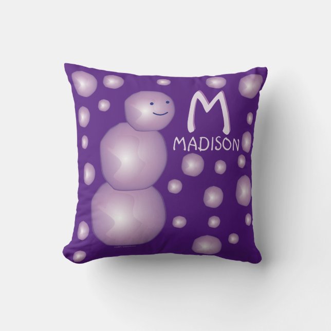 Name des Baby Initial Lila Snowman 3D Ball Moon Do Kissen (Vorderseite)