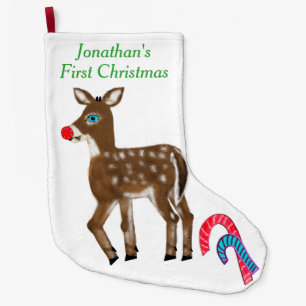 Name des Babys 1. Weihnachten Rentier Großer Weihnachtsstrumpf