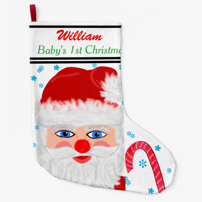 Name des Babys 1 Weihnachtsmann Großer Weihnachtsstrumpf (Vorderseite)