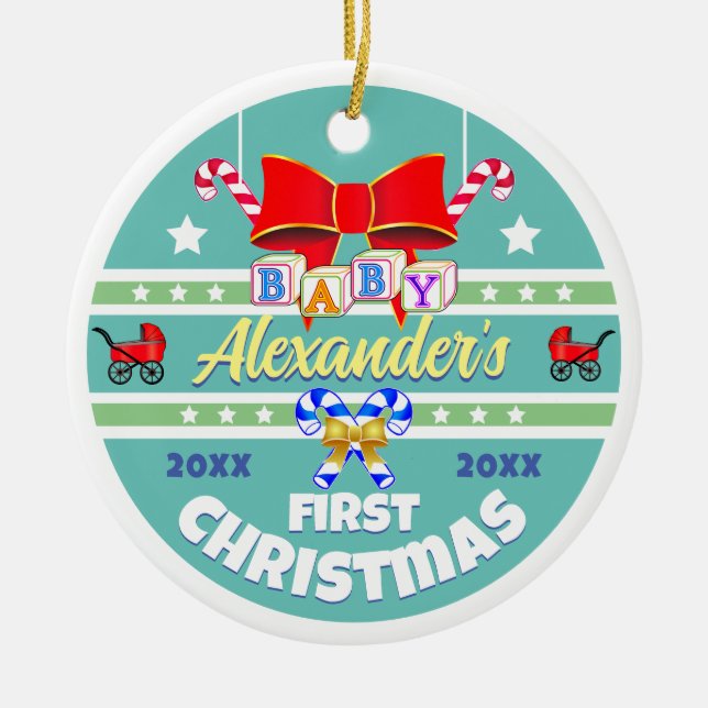 Name des Babys First Christmas Unisex Keramik Ornament (Vorne)