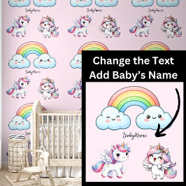 Name des Babys, Niedliche Einhörner und Regenbogen Tapete